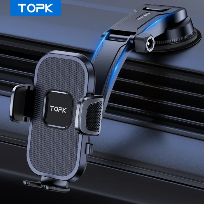 TOPK Universal Car Phone Holder Dashboard Mount for iPhone Android 360° Rotatable Anti-Slip Easy Install Compact Design Durable