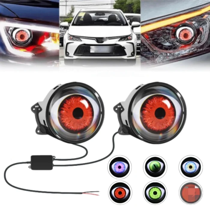 2PCS Devil Eyes LED Headlights Dynamic LED Car Headlight Motorcycle Front Spotlight Angel Eyes Lenses for Car Headlights