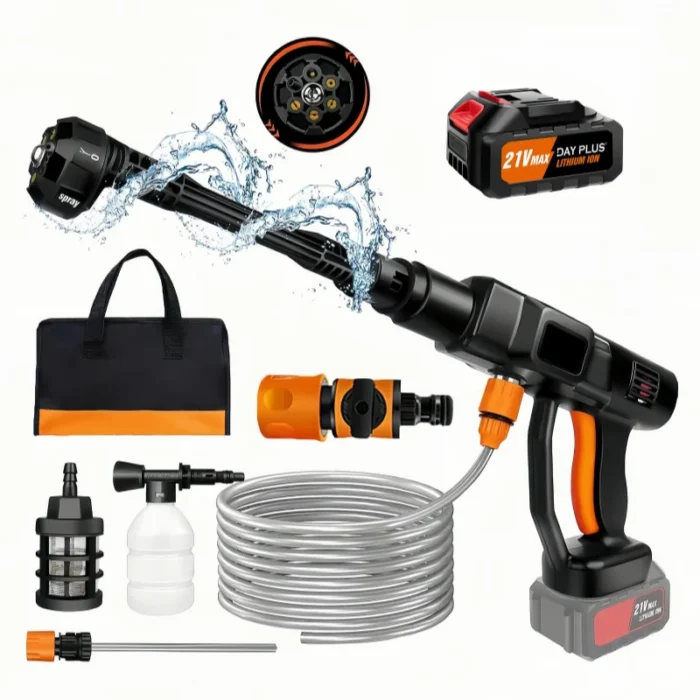 BRIEFNESS Cordless Pressure Washer 3.0Ah 6-in-1 Nozzle 16.4FT Hose Wireless High Power Cleaner，Car/Home/Garden/Patio Driveway